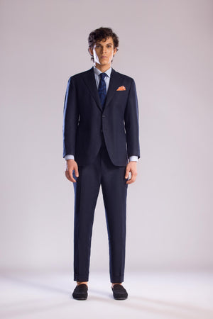 Mohtaram - 2-Piece Linen Suit with Peak Lapel in Midnight Blue