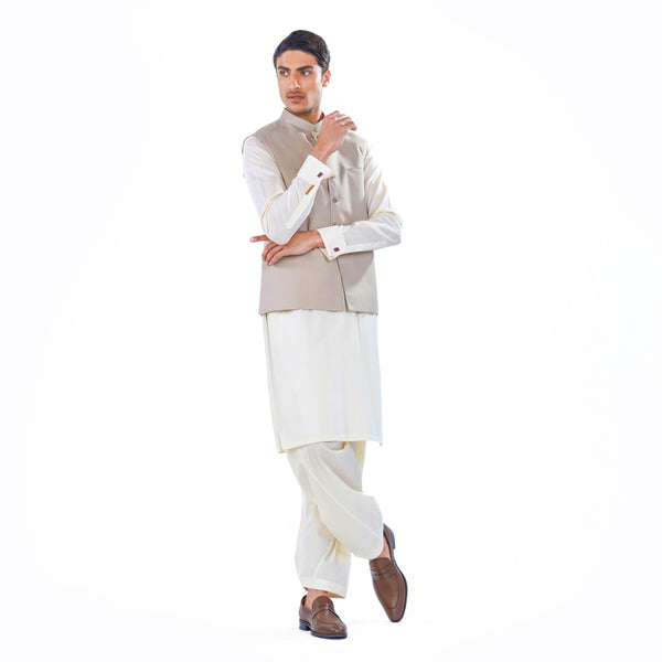 Traditional Waistcoat in Beige Tropical Wool