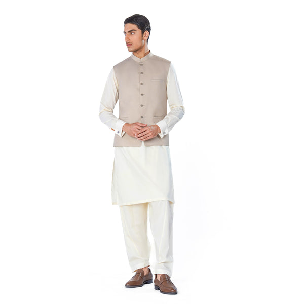 Traditional Waistcoat in Beige Tropical Wool