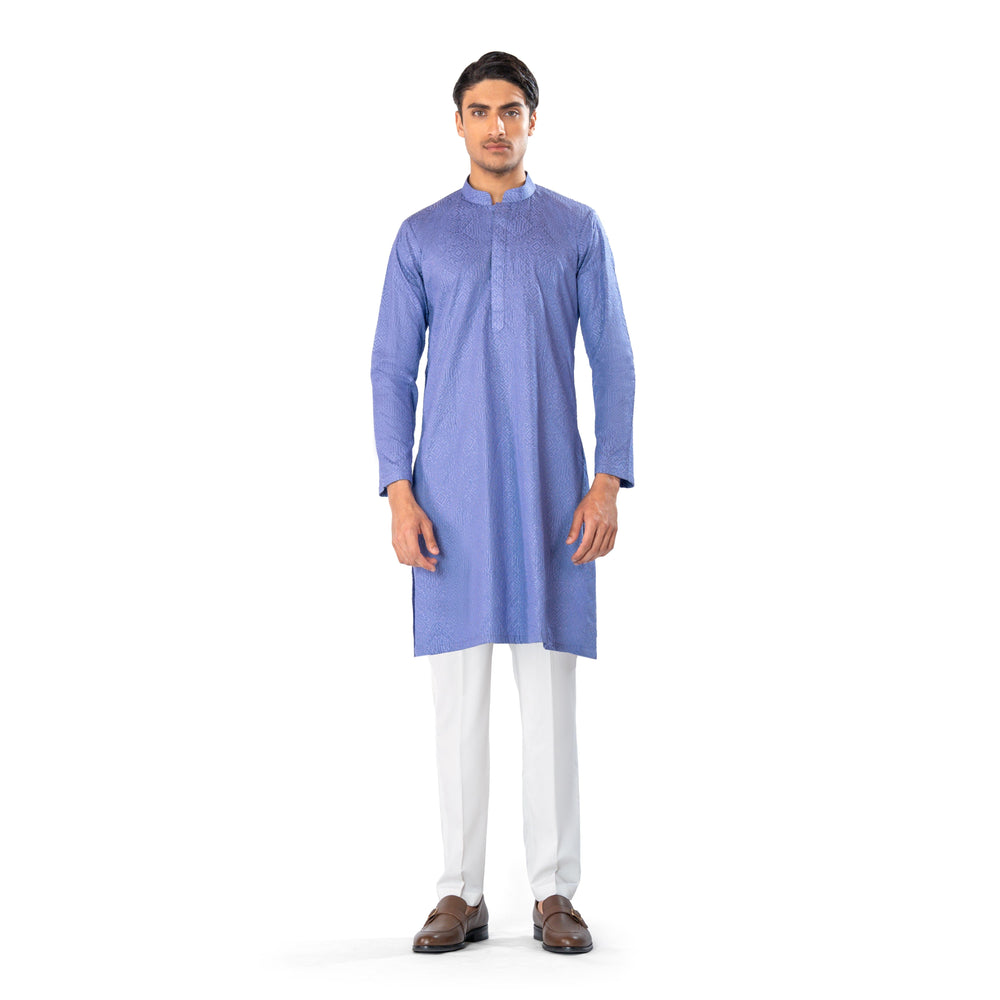blue cross stitched kurta