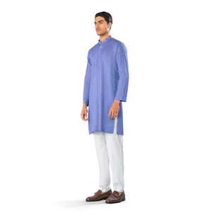 Blue Embroidered Kurta in Cross-Stitch Pattern