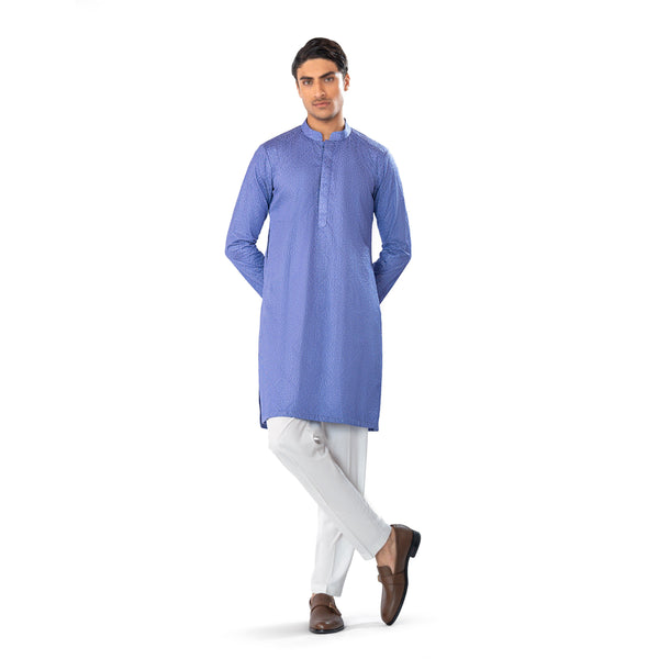 Blue Embroidered Kurta in Cross-Stitch Pattern