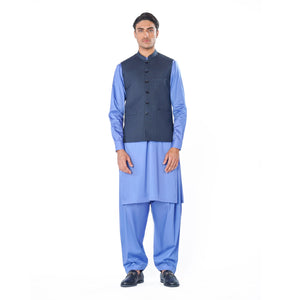 Blue Waistcoat in Gingham Pattern