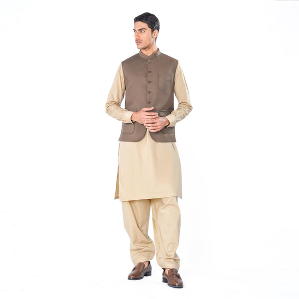 Brown Waistcoat in Tropical Wool Fabric