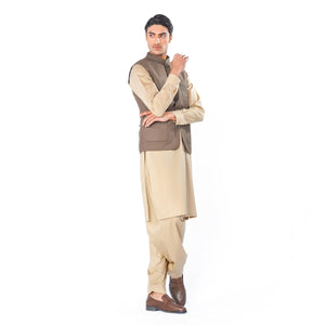 Brown Waistcoat in Tropical Wool Fabric