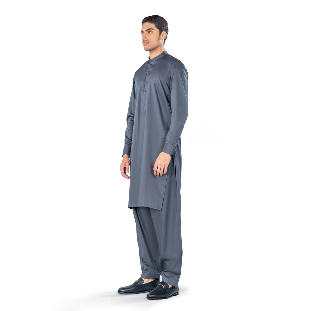 Dark Grey Kurta & Shalwar Set in Supima Cotton