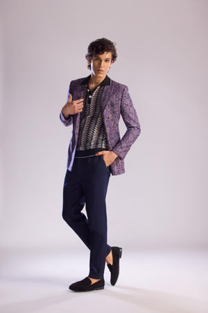 Mohtaram - Double-Breasted Tuxedo Jacket in Floral Jacquard Weave