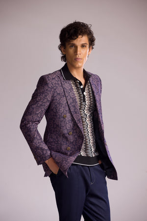 Mohtaram - Double-Breasted Tuxedo Jacket in Floral Jacquard Weave