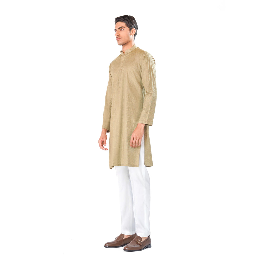 embroidered kurta with cross-stitch pattern in pima cotton