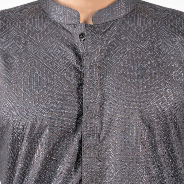 Green Embroidered Kurta in Cross-Stitch Pattern