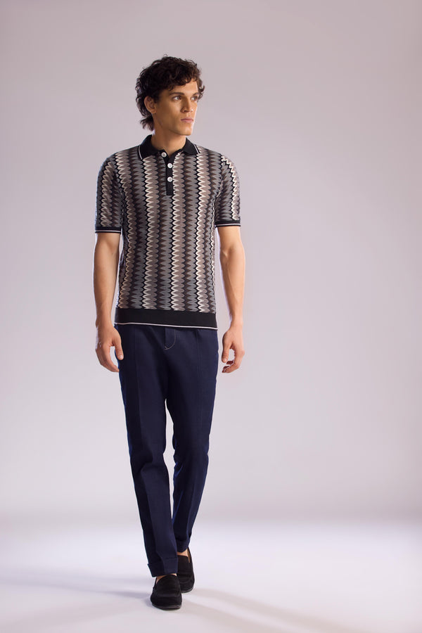 Mohtaram - Jacquard Knit Polo Shirt with Zig-Zag Pattern