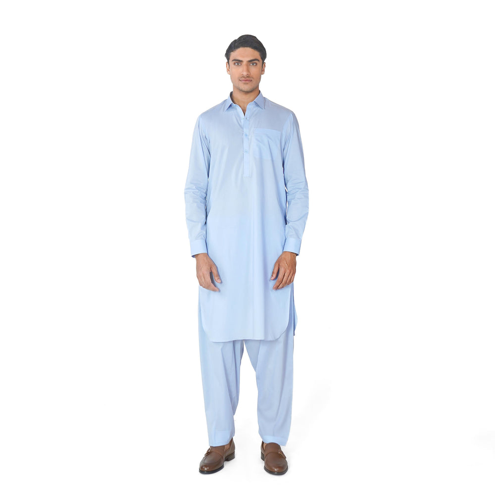 Kameez Shalwar Suit in Sky Blue Pima Cotton