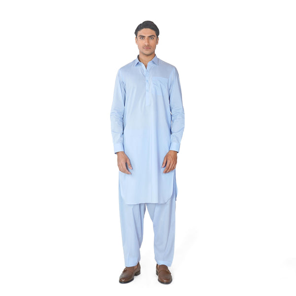 Kameez Shalwar Suit in Sky Blue Pima Cotton