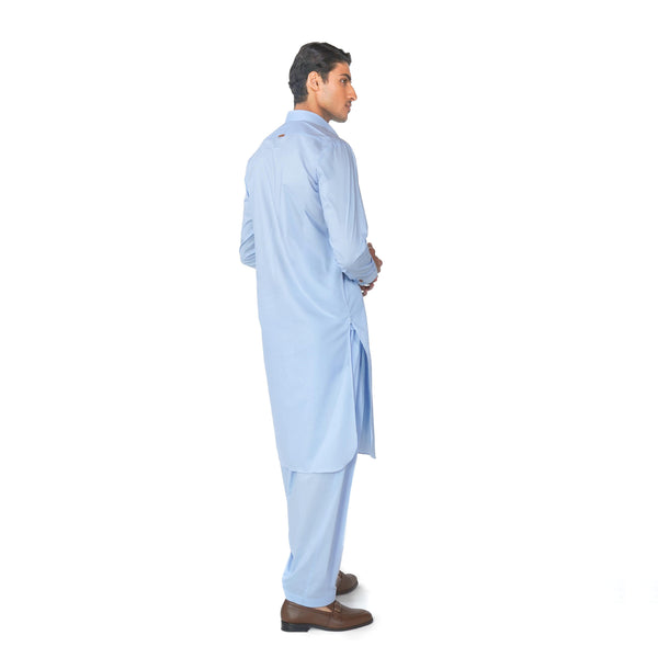Kameez Shalwar Suit in Sky Blue Pima Cotton