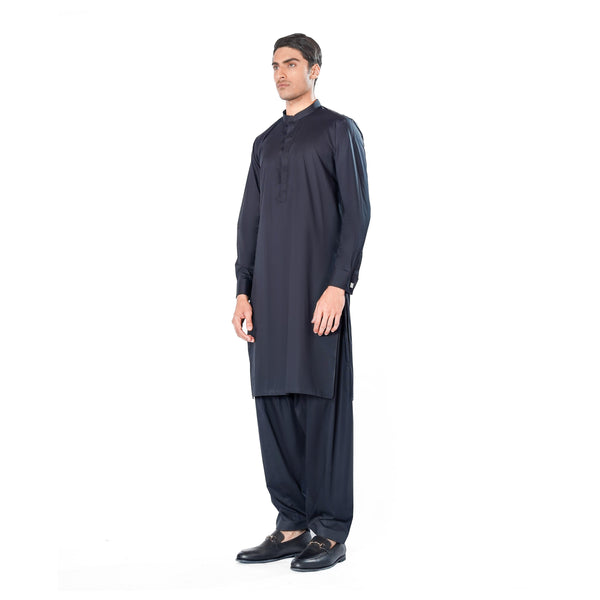Kurta & Shalwar Set in Black Pima Cotton