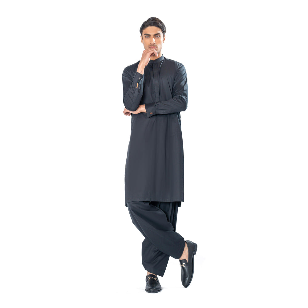 Kurta & Shalwar Set in Black Pima Cotton