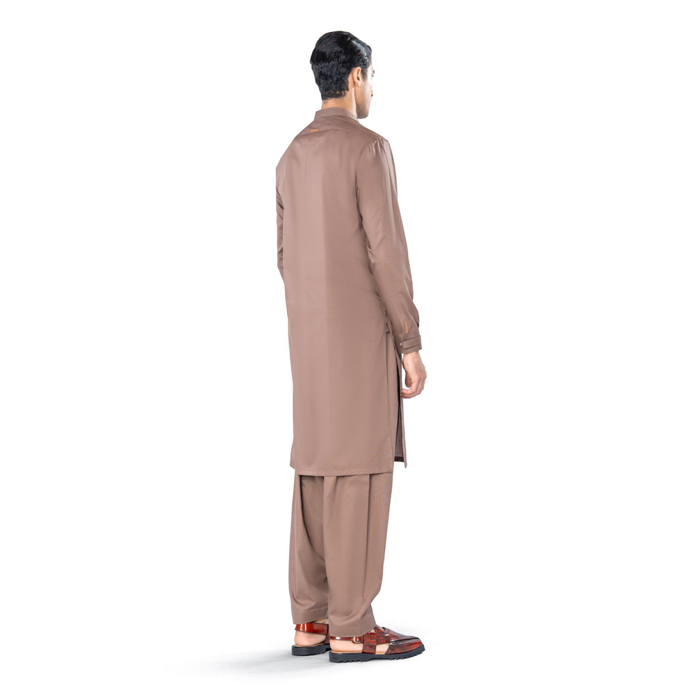 Kurta & Shalwar Set in Brown Egyptian Cotton