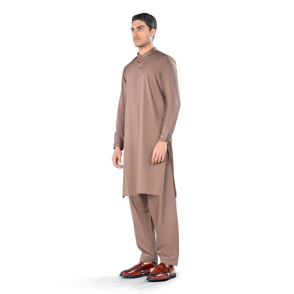 Kurta & Shalwar Set in Brown Egyptian Cotton
