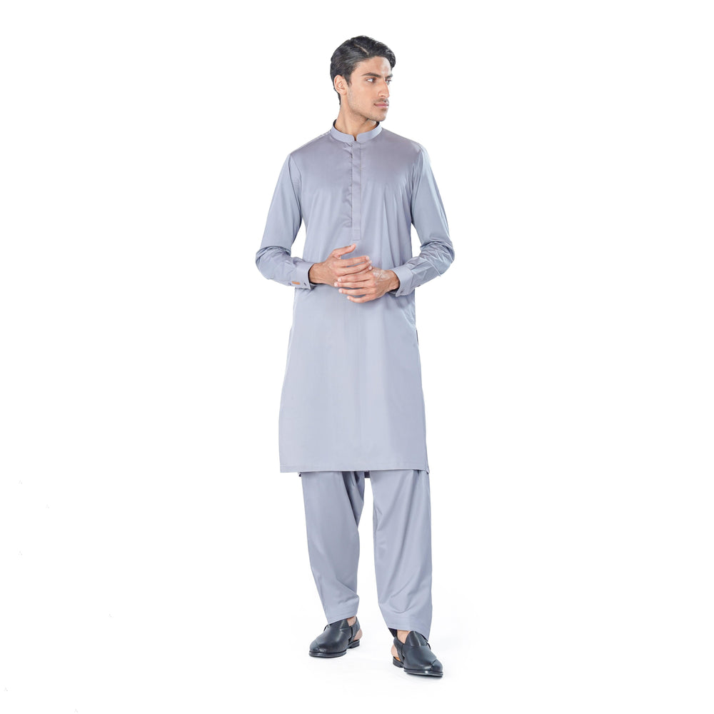 Light Grey Kurta & Shalwar Set in Pima Cotton