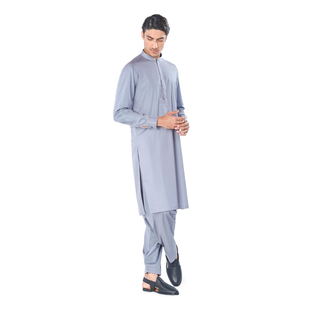 Light Grey Kurta & Shalwar Set in Pima Cotton