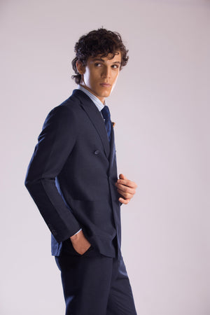 Mohtaram - Linen Double Breasted Suit in Midnight Blue