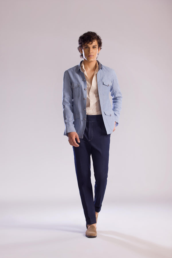 Linen Safari Overshirt in Sky Blue