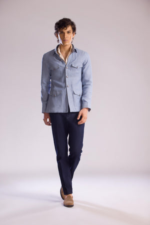 Linen Safari Overshirt in Sky Blue