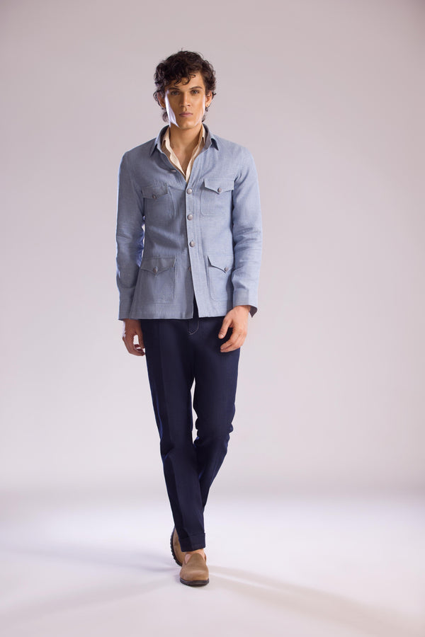 Linen Safari Overshirt in Sky Blue