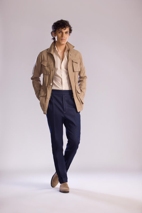 Mohtaram - Safari Overshirt with Zip & Button Closure and Patch Pockets