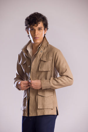 Mohtaram - Safari Overshirt with Zip & Button Closure and Patch Pockets