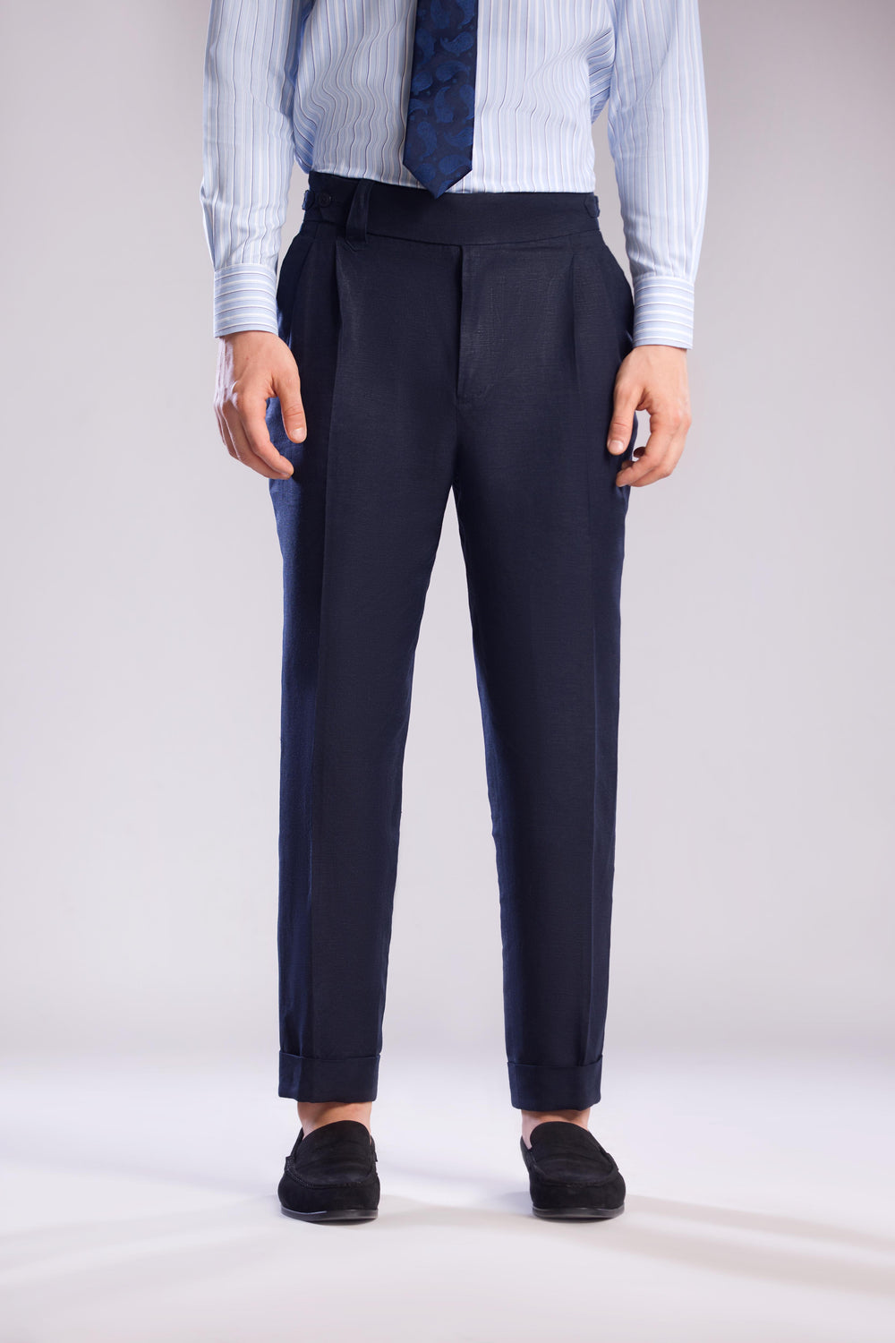 Mohtaram - Mid-Rise Linen Trousers in Midnight Blue