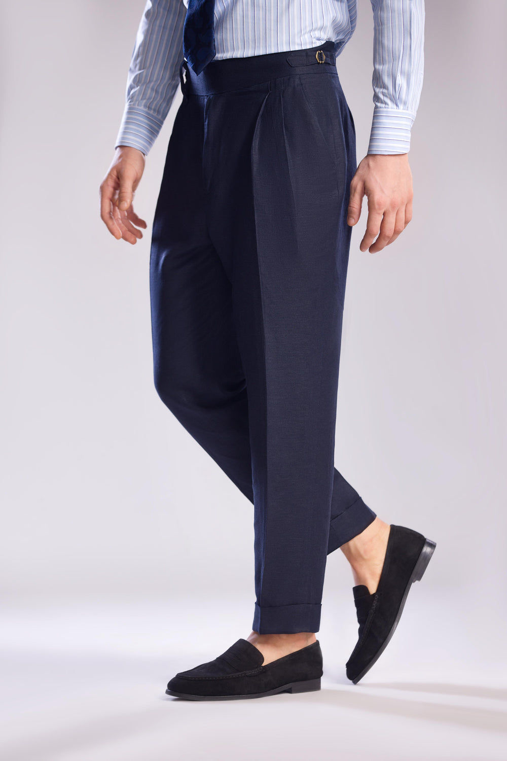 Mohtaram - Mid-Rise Linen Trousers in Midnight Blue