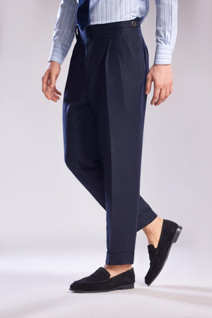 Mohtaram - Mid-Rise Linen Trousers in Midnight Blue