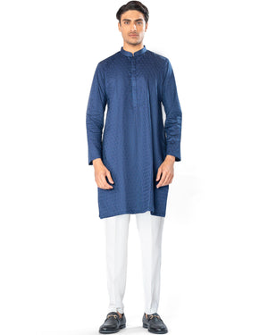 Navy Embroidered Kurta in Floral Pattern