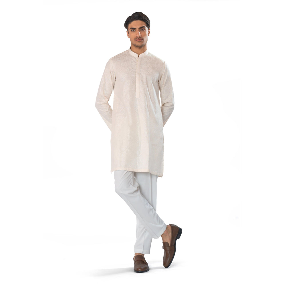 off white cross stitched kurta