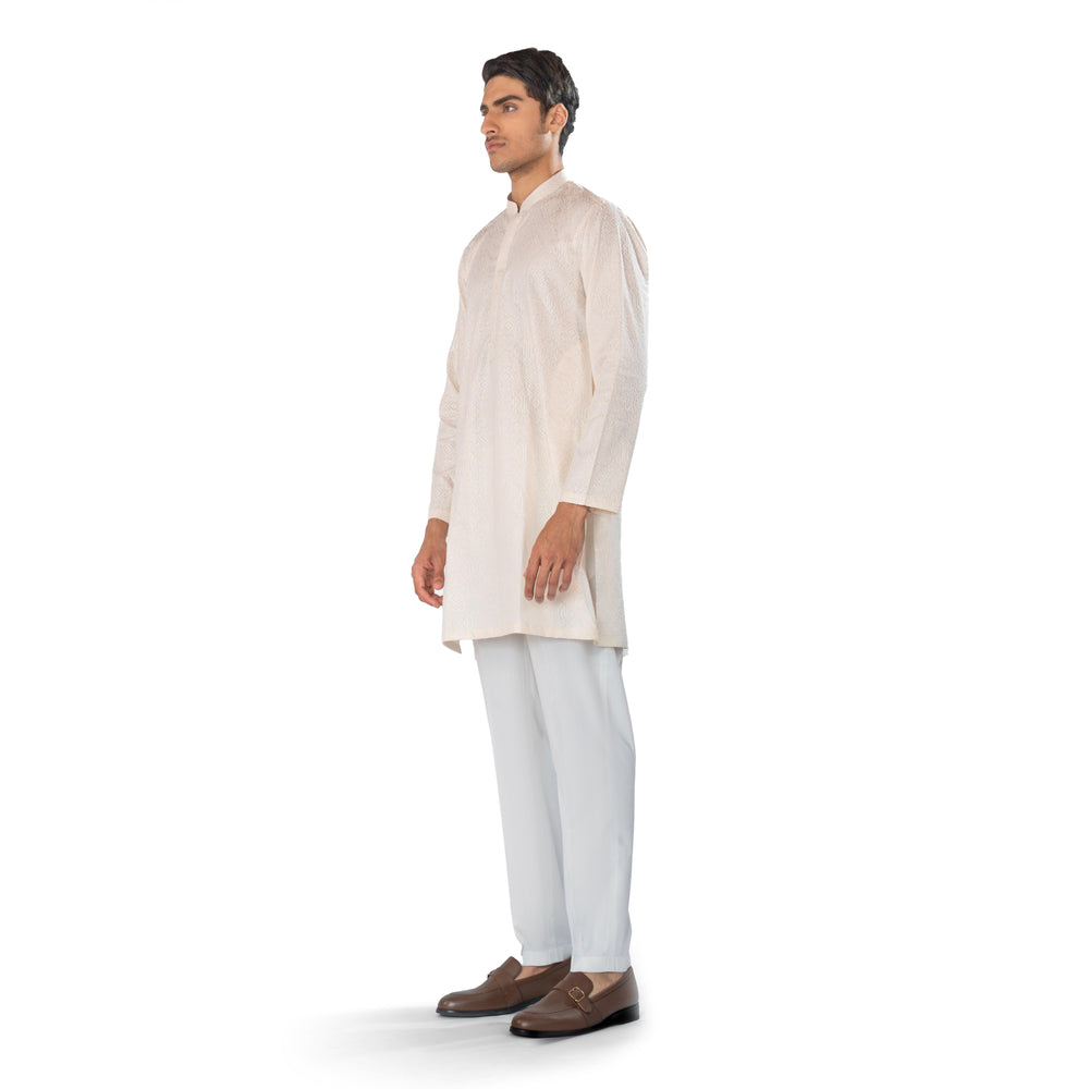 off white cross stitched kurta