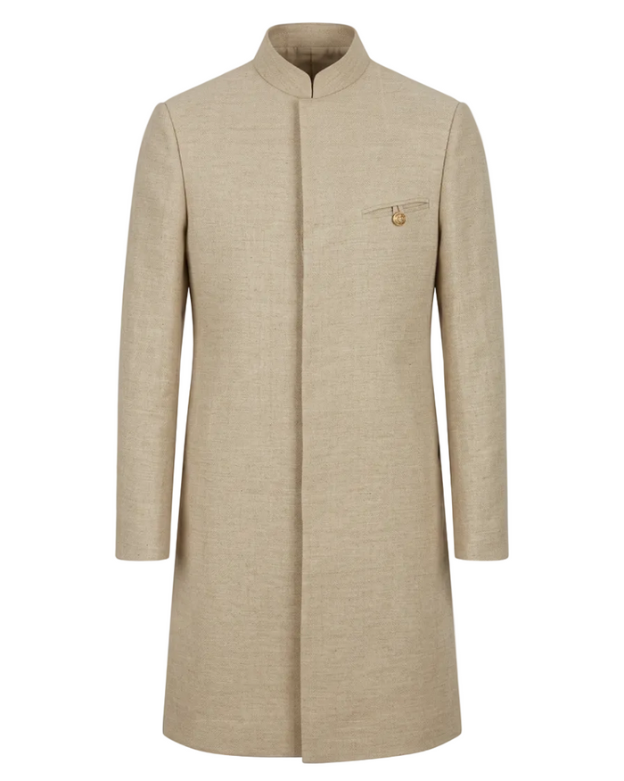 Sherwani in Oatmeal Textured Weave