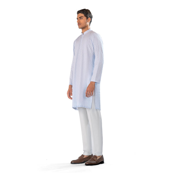 Sky Blue Embroidered Kurta in Floral Pattern