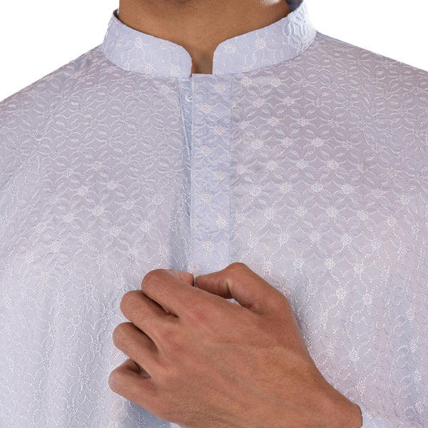 Sky Blue Embroidered Kurta in Floral Pattern