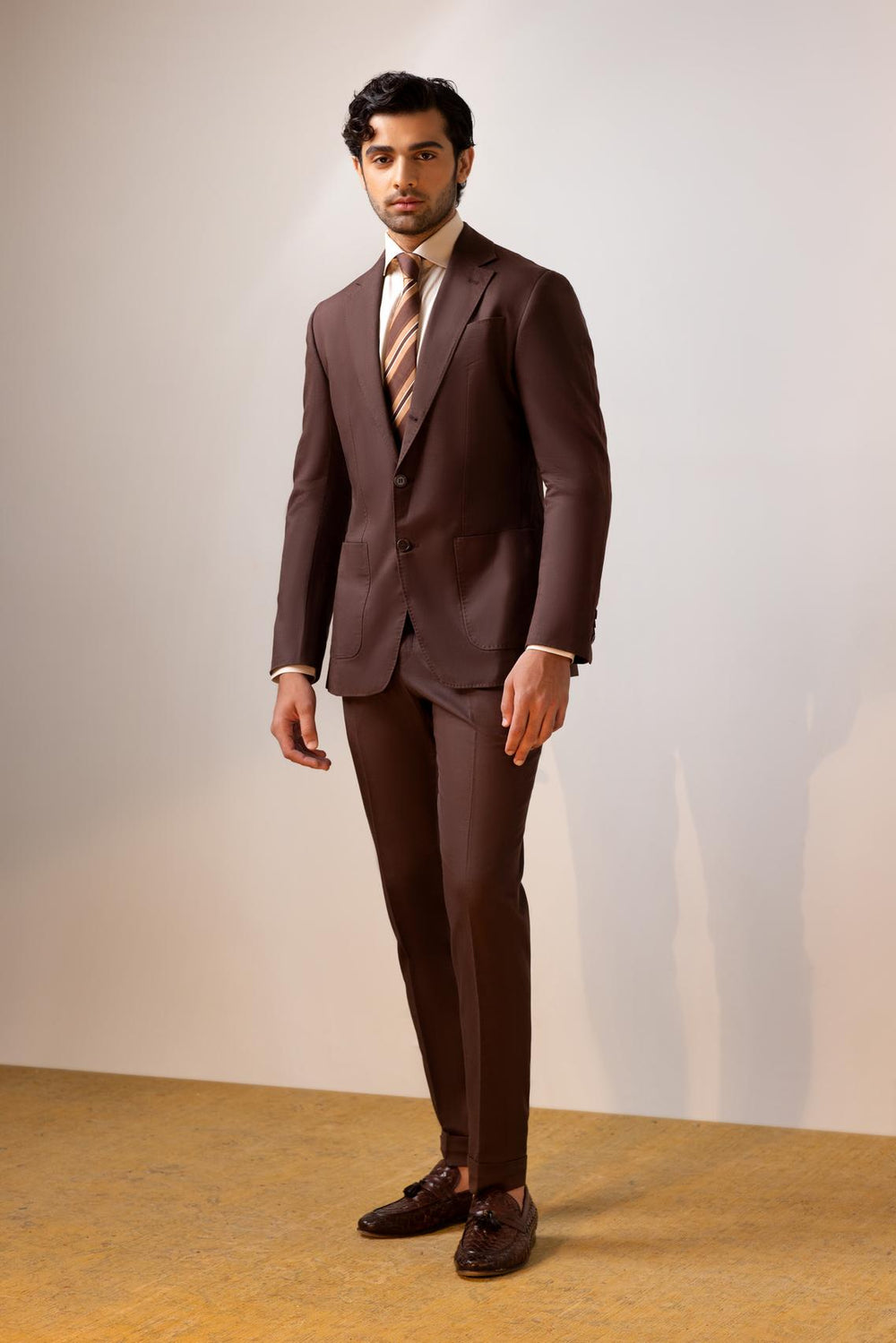 Mohtaram - Three Roll Two, 2-Piece Linen Suit in Chocolate Brown