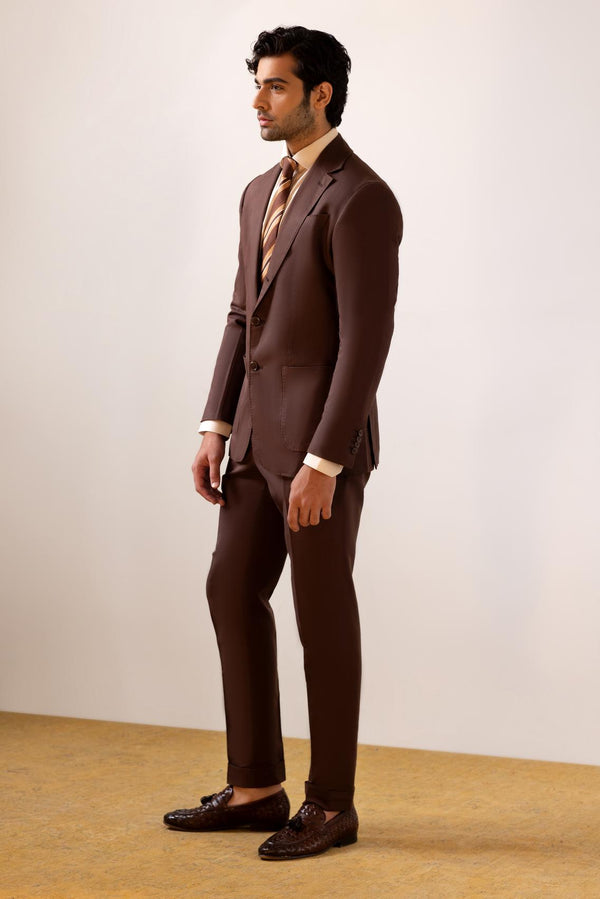 Mohtaram - Three Roll Two, 2-Piece Linen Suit in Chocolate Brown