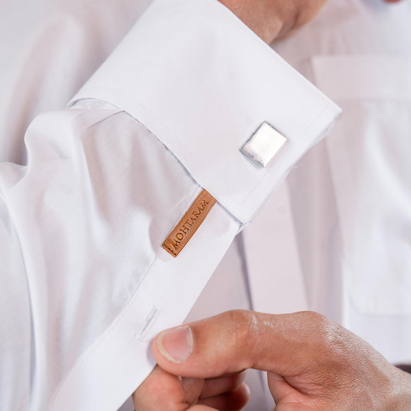 White Kameez & Shalwar Set in Pima Cotton with French Cuffs