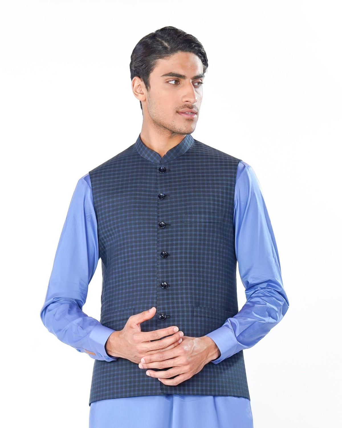 Blue Waistcoat in Gingham Pattern