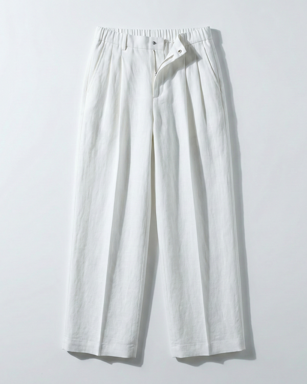 White wide-leg pants on a light gray background