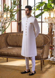 Pearl White Sherwani with Matte Gold Embroidery