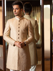 Traditional Sherwani in Beige & Gold Scalloped Embroidery