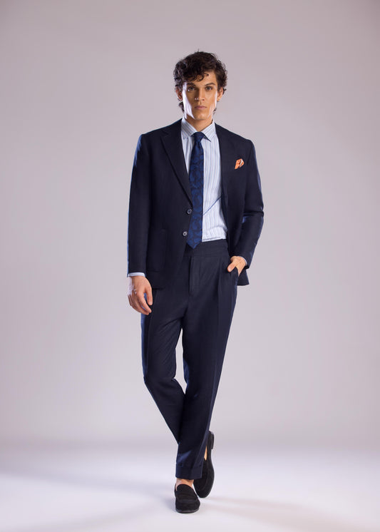 Midnight Blue 2-Piece Linen Suit – Classic & Breathable Elegance