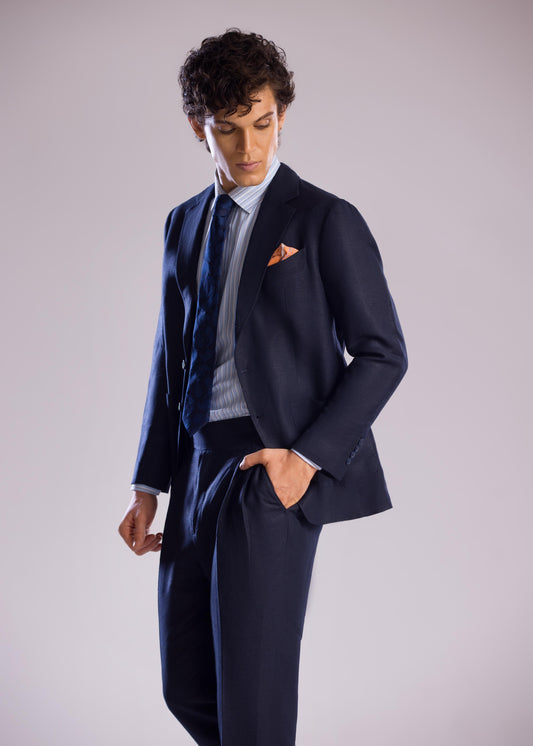 Midnight Blue 2-Piece Linen Suit – Classic & Breathable Elegance