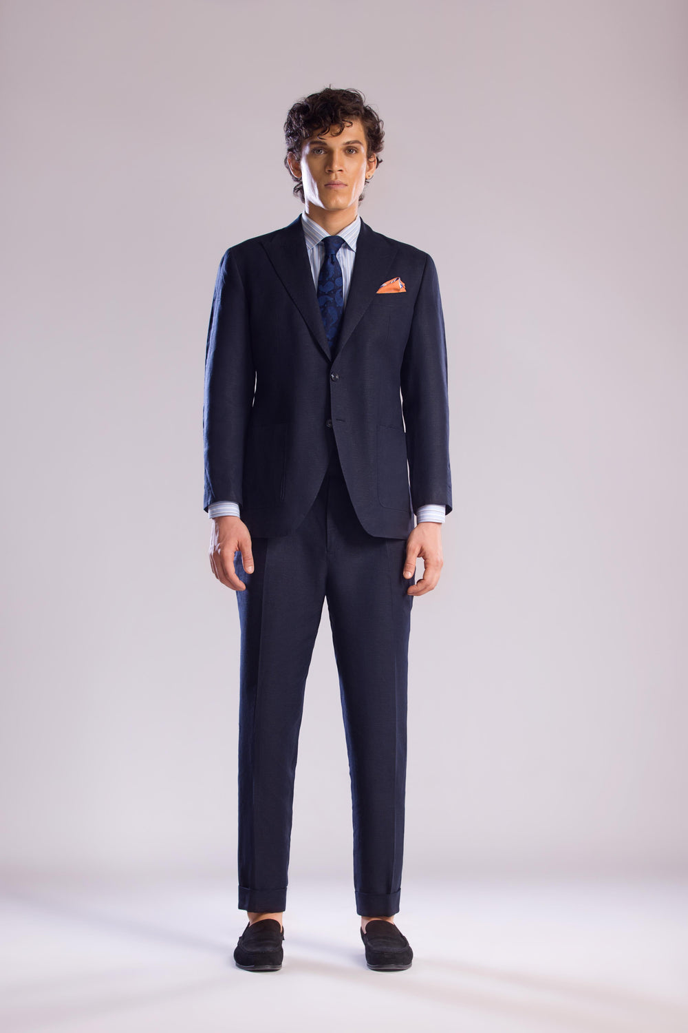 Mohtaram - 2-Piece Linen Suit with Peak Lapel in Midnight Blue