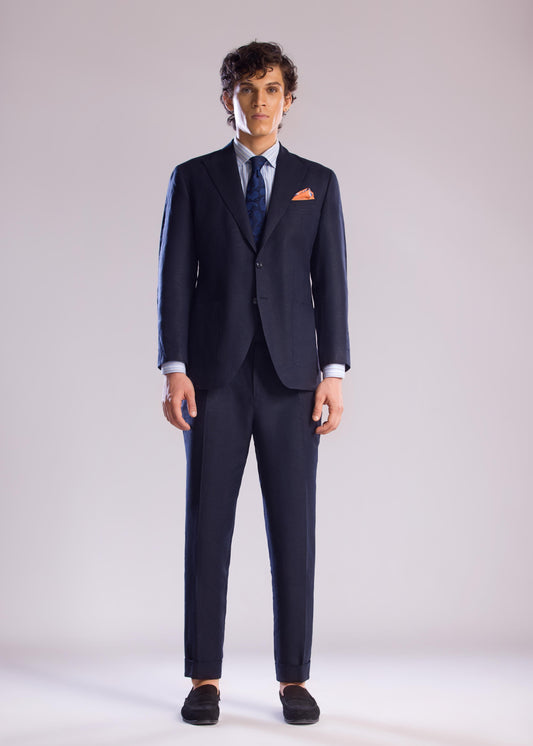 Mohtaram - 2-Piece Linen Suit with Peak Lapel in Midnight Blue